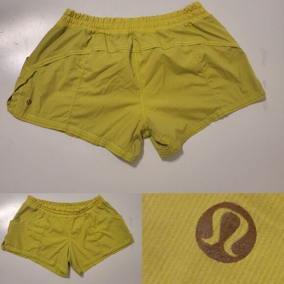 LULULEMON ADJUSTABLE WAIST SHORTS w/ LINER PANTY GREEN / YELLOW XL 12 14 16 - Picture 1 of 6